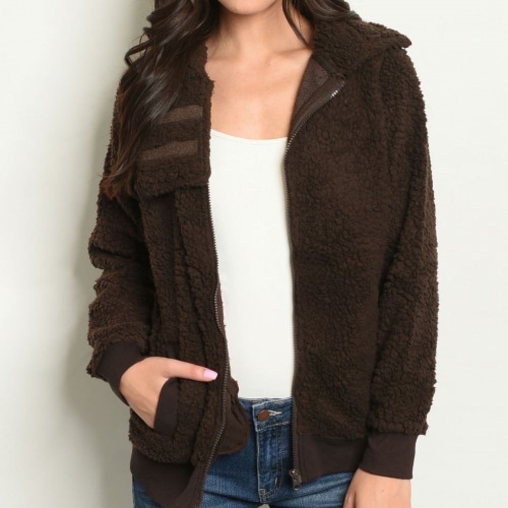 BROWN FLEECE JACKET - Picture 1 of 8